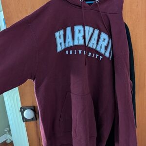 Champion Harvard Burgundy Hoodie with Light Gray Print